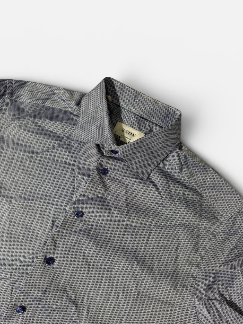 Eton mens 16.5 42 L contemporary fit blue micro pattern textures dress shirt